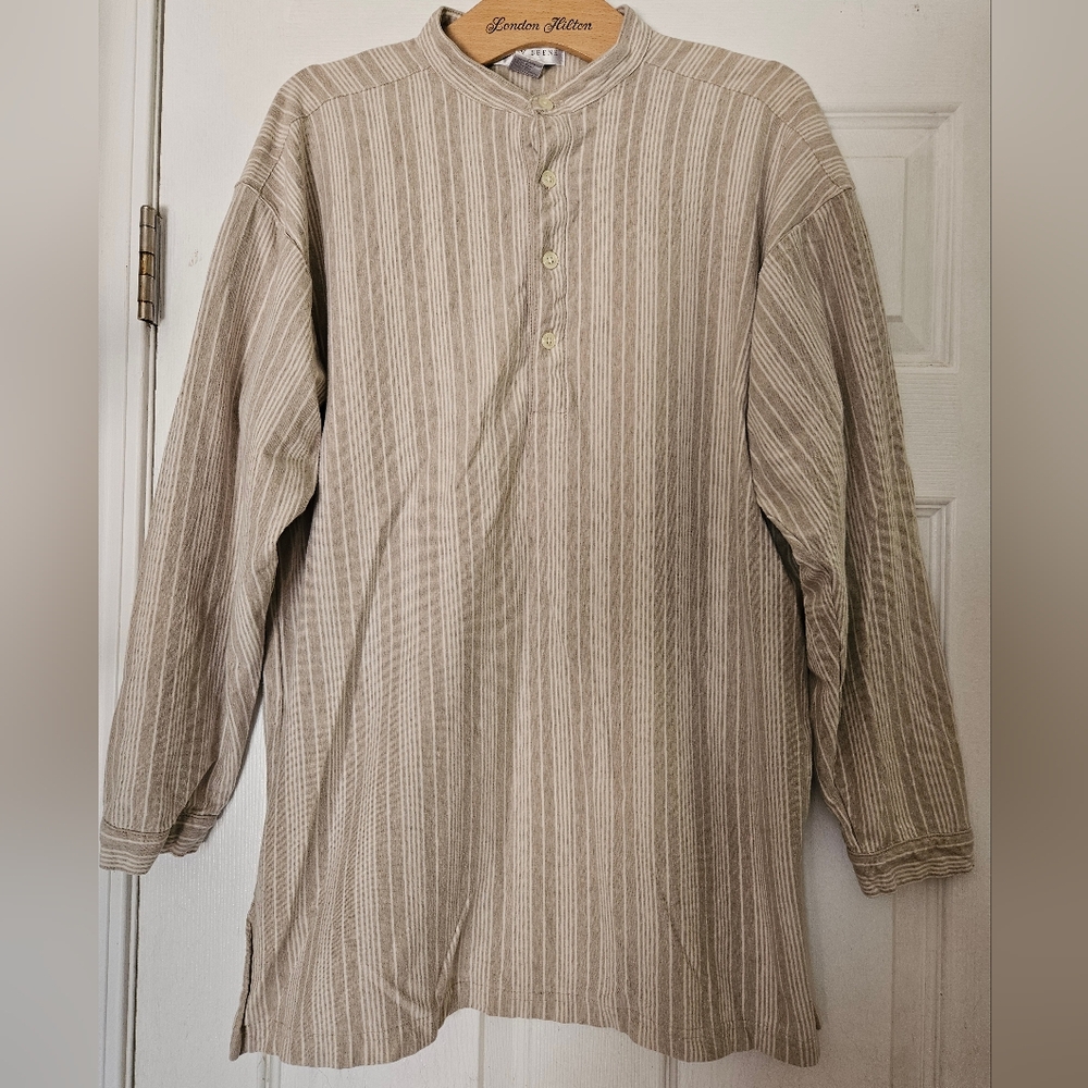 Geoffrey Beene Men's Cotton Striped Button Long Sleeve Pullover Shirt Size L